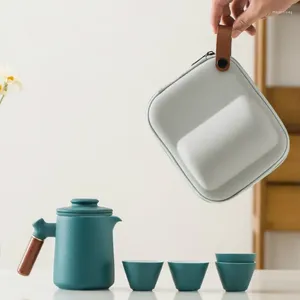 Set da tè Set da tè da viaggio in ceramica in stile giapponese Tazza rapida portatile antiscottatura Una pentola e quattro tazze Teiera in ceramica per esterni