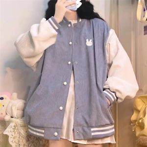 Giubbotti Autunno Giacca da baseball giapponese Donna Kawaii Patchwork Velluto a coste Cappotto uniforme Cardigan allentato coreano Jaqueta Feminina Ropa Mujer