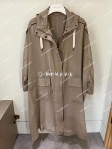 Designer Women Trench Coat Brunello Woman Spring and Sunmmer Solid Color Long Sleeve Polyester Drawstring Hooded Long Coat