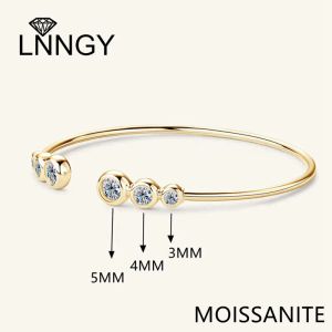 Bangles Lnngy Original and Pure 925 Sterling Silver Adjustable Bracelet Bezel Moissanite Cuff Bangles For Women Multilayer Wrist Jewelry