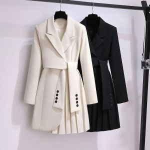 Пиджак женский, весенний, новая модная женская одежда, костюм, юбка, куртка с поясом на талии, тонкий костюм, женский пиджак, длинное пальто, черные пиджаки