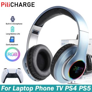 Hörlurar RGB Bluetooth trådlösa hörlurar hifi Stereo hörlurar sportbuller avbrytande headsetstöd TF -kort för bärbar dator PS4 PS5 TV PC