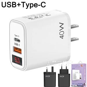 Typ-C + USB Dual Port Digital Display LED Wandladegerät Adapter EU/US/UK angepasst für iPhone Samsung Smartphone