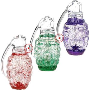 Freezable Colorful Glitter Liquid Filling Grenade Art Thick Glass Hand Pipes Handmade Portable Filter Herb Tobacco Spoon Bowl Smoking Bong Cigarette Holder Tube