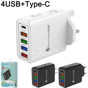 4USB+1PDマルチポートウォールアダプター3.1A電話ラップトップ充電器EU US UK携帯電話充電器ポータブル充電器