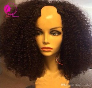 100未処理のマレーシアのキンキーカーリーuパートウィッグgluelless virgin Human Hair150密度黒人女性のための短い巻き毛のかつら4594216