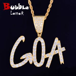 Halsketten, Blasen-Buchstabe, individuelle Namenskette für Männer, scharfe Schreibschrift, personalisierter Anhänger, echt vergoldet, Hip-Hop-Schmuck, Iced Out-Charms