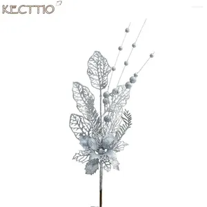 Flores decorativas glitter ramos artificiais plástico durável simulado ramo de baga diy enfeites de árvore de natal