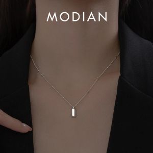 Necklaces Modian Solid 925 Sterling Silver Smooth Block Simple Pendant Necklace For Women Gold Color Fine Jewelry Valentine's Day Gift