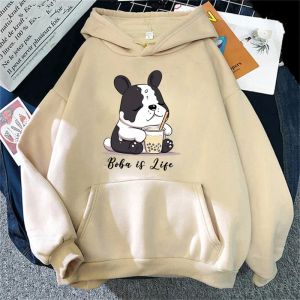 Moletons BubbleTea Hoodies Cães Bonitos Imprimir Moletom Kawaii Roupas de Inverno para Mulheres Ulzzang Tracksuit Homens Y2K Streetwear Hoodie 2023