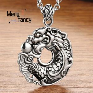 Pendants S925 Silver Peaceful Dragon Pendant Charms Fashion Men Women Necklace Engraver Fine Jewelry Amulet Souvenir Luxury Holiday Gifts