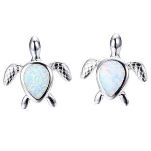 Stud Stud Cute Sea Turtle Creative Lovely Animal Imitation Fire Opal Ear Earring For Women Girl Trendy Jewelry Gift Drop Delivery Earr Dhpyz