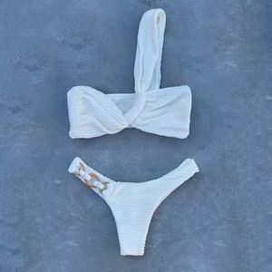 Damskie stroje kąpielowe seksowne jedno ramię w bikini kobiety kąpielowe stroje żeńskie mikro bikini zestaw solidny stringi brazylijskie kostium kąpielowych kąpiel