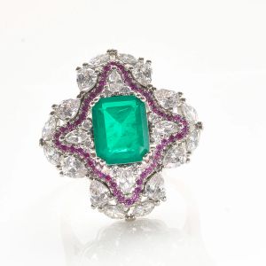 Anéis de luxo anel de pedra preciosa esmeralda para charme senhora prata 925 jewerly anel verde senhoras jóias acessórios