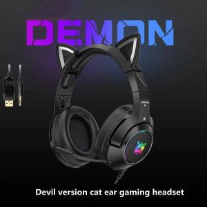 Fone de ouvido/fone de ouvido novo K9 Black Demon Version Cat Gaming Headphones com microfone RGB Luminous Mobile Phone Reduction fone de ruído