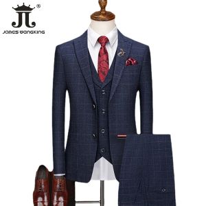 Suits 10 Colors S5xl Blazer Vest Pants Boutique Fashion Plaid Retro Business Mens Suit Groom Wedding Show Party Show Prom Brand