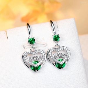 Kolczyki Dangle Green Crystal okrągły kamień mama wielokolorowa Miłość Miłość Serce Drop for Women Trendy Jewelry Day's Day Dift Dift