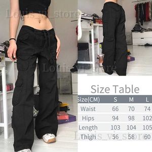 Calças femininas Capris y2k bolsos de carga para mulheres calças de tamanho grande harajuku vintage 90s estéticos calças de cintura baixa largura jeans largo T240221