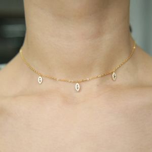 Colares finos 925 prata esterlina delicada corrente fina delicado mau olhado charme conector gargantilha de prata colar para senhora menina jóias