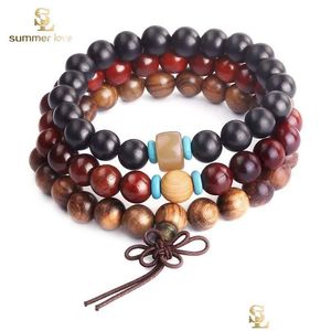 Beaded Handmade 6Mm 8Mm Wood Braided Beads Bracelet For Women Men Boho Ethnic Elastic Pray Fashion Jewelry Drop Delivery Jewelry Brac Dh2Cq