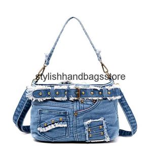 Bolsas de ombro Bolsa jeans personalizada para mulheres Y2K estilo minimalista bolsa soulder para meninas street wear luxo grande capacidade mulheres andbagh24221