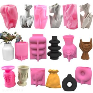 Utrustning 3D Human Body Flower Pot Mold Nordic Style Betong Mögel Abstrakt Växtblomma Silikon Mögel gör verktyg Tabelldekoration