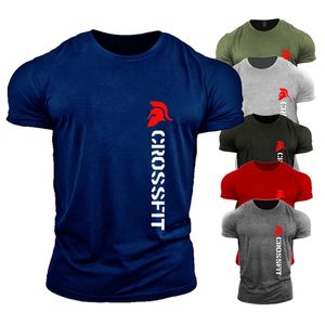 Crossfit Men Cotton T-Shirt Training Top Gym Clothing Fitness Active Wear Fashion Muscle Print Plain Tees Bodybuilding Apparel 240220