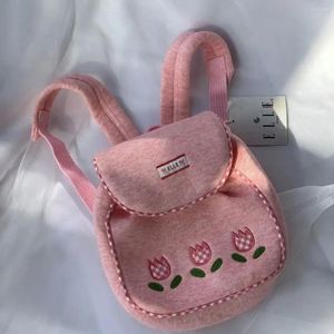 School Bags Korean Autumn Winter Flower Embroidery Plush Cute Backpack Y2k Simple Soft Kids Mini Kawaii Gift For Girls