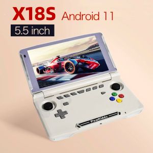 Players Powkiddy X18S New Android 11 5.5 Inch Touch IPS Screen Flip Handheld Game Console T618 Chip Mobile Game Players Ram 4GB Rom 64GB