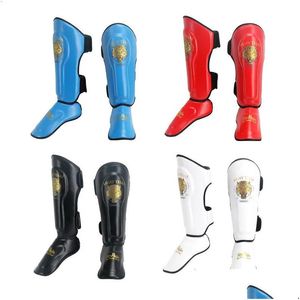 Ankelstöd av högkvalitativ PU-boxning Shin Guards Sanda Leg Childrens Wrestling Muay Thai Footwear Protective Gear Insteps240129 Drop DH0HT