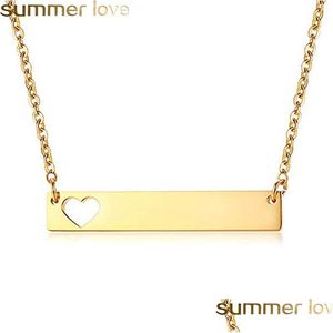 Pendant Necklaces Fashion Gold Bar Tag Pendant Necklace Hollow Love Heart Stainless Steel For Women Solid Blank Charm Buyer Own Drop D Dhmqi