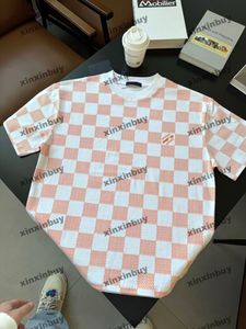 Xinxinbuy Men Designer Tee T Shirt 2024 Checkerboard Letter Printing Italy Short Sleeve Cotton Women Gray Black M-2XL
