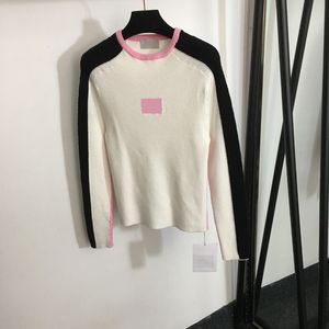 Blusas de malha de manga comprida das mulheres camisas finas na moda retalhos designer camisola de lã de luxo camisetas meninas adorável topos camisola