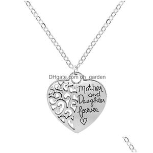 Pendant Necklaces Heart Shape Mom And Daughter Pendants Necklace For Women Adjustable Sier Plating Hollow Chain Jewelry Gift Drop Deli Dhnkh