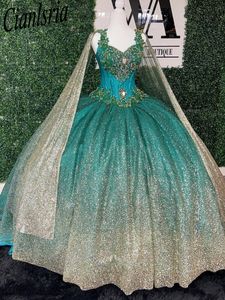 Zielone sukienki Quinceanera suknia balowa na słodką 16 sukienkę BOW Cequined Graduation Party Księżniczka Suknie Vestido de 15 Anos