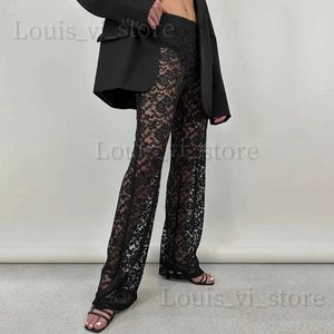 Frauenhose Capris Kaaazi vielseitig sexy Patchwork Lace auf Blick durch gerade Hose Sommer Neue Streetwear Frauen schlank Long Hosen Trend Mode T240221