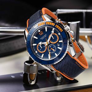 Multifunction Automatic Watch Waterproof Mens Mechanical Classic Silicone Strap Sapphire Crystal Wristwatch220J