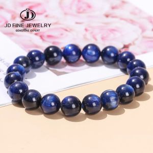 Bracelets JD Genuine Natural Dark Blue Kyanite Stone Beaded Bracelet Men Women Round Bead Mineral Energy Elastic Bangles Yoga Wristband