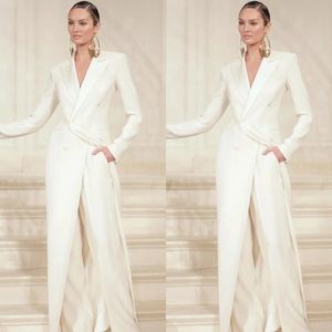 Blazer doppiopetto bianco adatto alla caviglia X cappotto lungo pantaloni a gamba larga allentati Celebrity 2 pezzi set su misura 240219