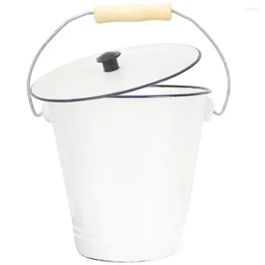 Storage Bottles Enamel Bucket With Lid Milk Can Trash Container Laundry Room Organization And Pots For Plants