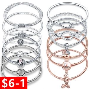 Pulseira de bangles hot sale charme bracelete 100% real 925 esterling silver fit original projetar miçangas de choque de cadeia de correntes para mulheres presentes de jóias