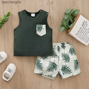 Set di abbigliamento Estate Ragazzi e ragazze Stile casual carino T-shirt per bambini senza maniche comoda + Set di pantaloni in due pezzi