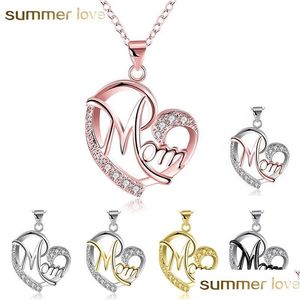 Pendant Necklaces Fashion 7 Style Heart With Zircon Mom Love Charm Necklace Family Jewelry Mother Pendant Word Gifts Wholesa Dhgarden Dhfah