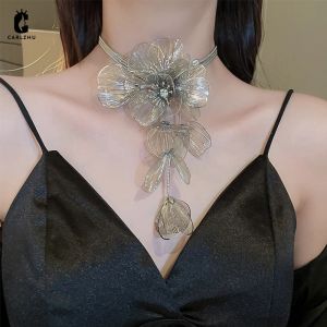 Necklaces Europe and America Exaggerated Rhinestone Flower Tassel Threelayer Choker Necklace for Women Luxurious Versatile Party Jewelry