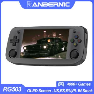 Jogadores originais Anbernic New RG503 Retro Game Console de 4,95 polegadas Tela cheia de exibição RK3566 Quadcore 64 bits portátil Jogos portáteis Player