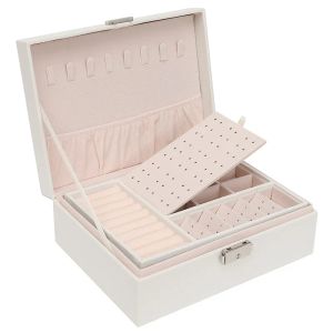 ネックレスTwolayer Leather Jewelry Box Organizer Earrings Ringsネックレスストレージケースロック女性女の子ギフト