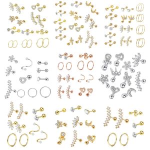 Stud 1set Ear Bone Nail Piercing Set Cartilage Zircon Tragus Nose Lip Rings Helix Barbell Stud Earring Hypoallergenic Pircing Jewelry