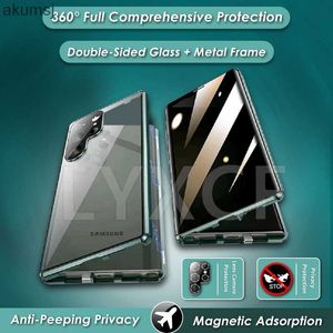 Mobiltelefonfodral Magnetiska adsorption Anti-PEEP Privacy Case för Samsung Galaxy S23 S24 S22 S21 Ultra Plus Double Glass With Camera Protect Cover YQ240221