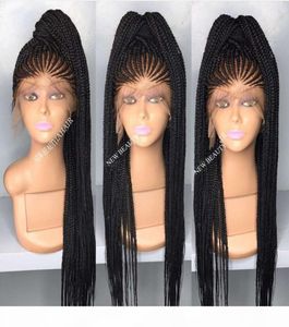 perruque Long cornrow Braided Synthetic Lace Front Wigs Black brownColor Micro Braids with Baby Hair Heat Resistant for africa ame3699061