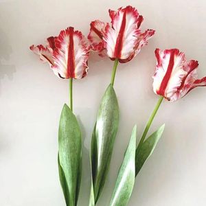 Flores decorativas realistas presente de noiva flor de seda pogal adereços elegante buquê de casamento artificial papagaio tulipa decoração de mesa falsa